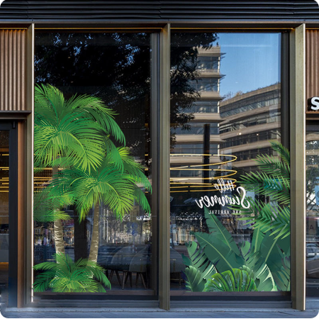 椰树场景布置贴膜玻璃橱窗夏天陈列装饰用品热带主题餐厅展厅贴画