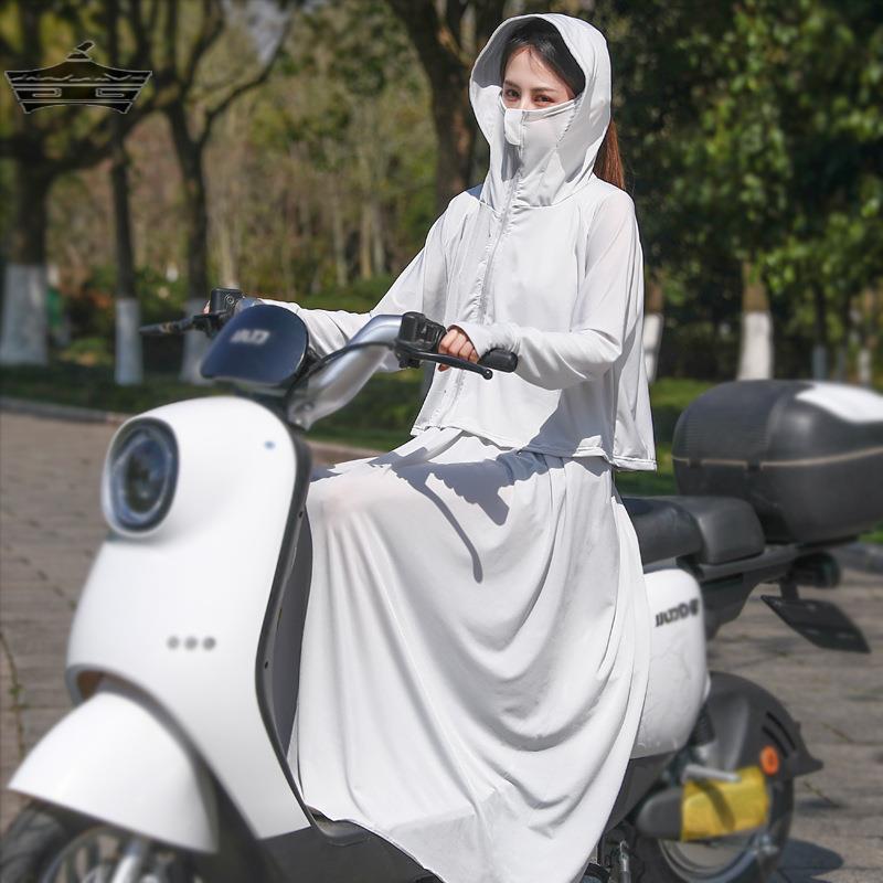 新款夏季摩托车电瓶车防晒衣女电动车骑车全身遮阳衣衫长袖披肩