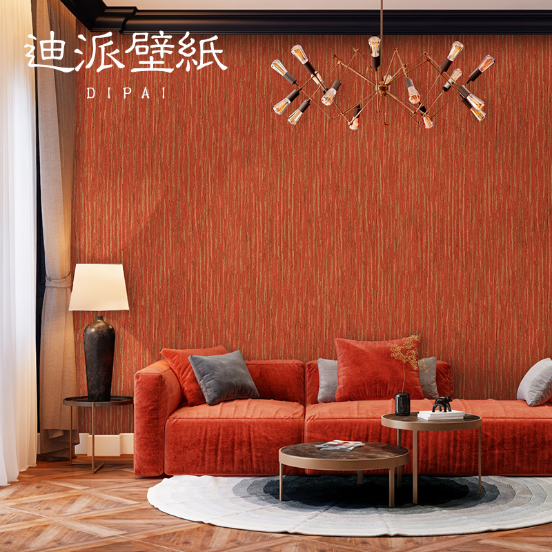 北欧无纺布纯色素色条纹墙纸客厅卧室壁纸橙色橘色红色蓝色高级感