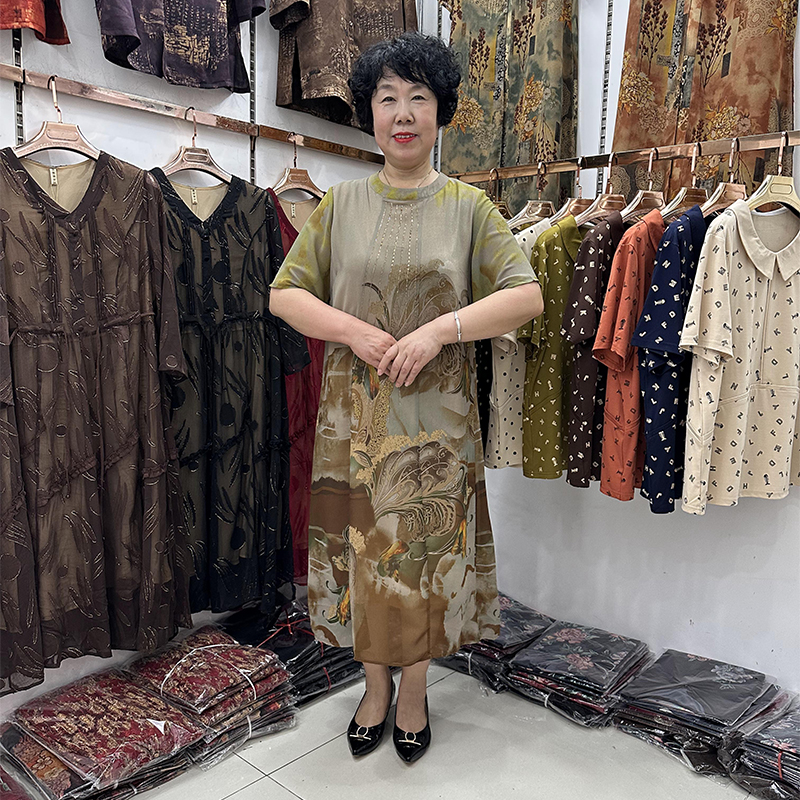中老年女装中国风真丝时尚连衣裙女40岁50改良旗袍式中长款妈妈装