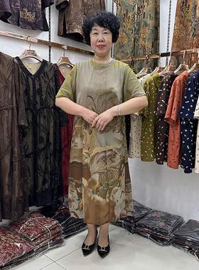 中老年女装中国风真丝时尚连衣裙女40岁50改良旗袍式中长款妈妈装