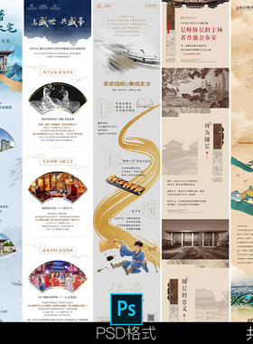 25中国风水墨中式传统复古海报禅意文化设计素材长图PSD素材模板