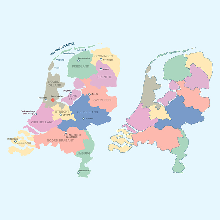 荷兰地图 英文版国家分区地图非实物地图 AI格式矢量设计素材