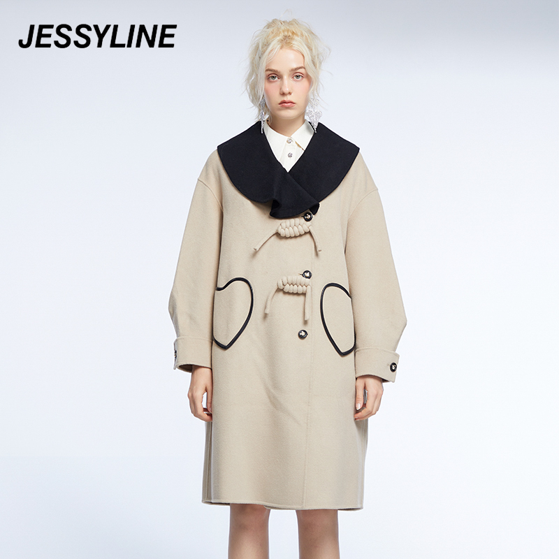 2折特卖款 jessyline女装冬季专柜新品 杰茜莱纯羊毛呢大衣外套女