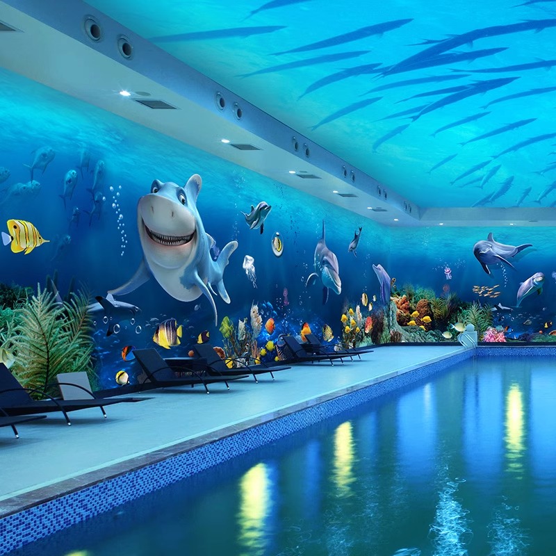 3d海洋壁画母婴店游泳馆儿童房海底世界壁纸主题酒店宾馆背景墙纸