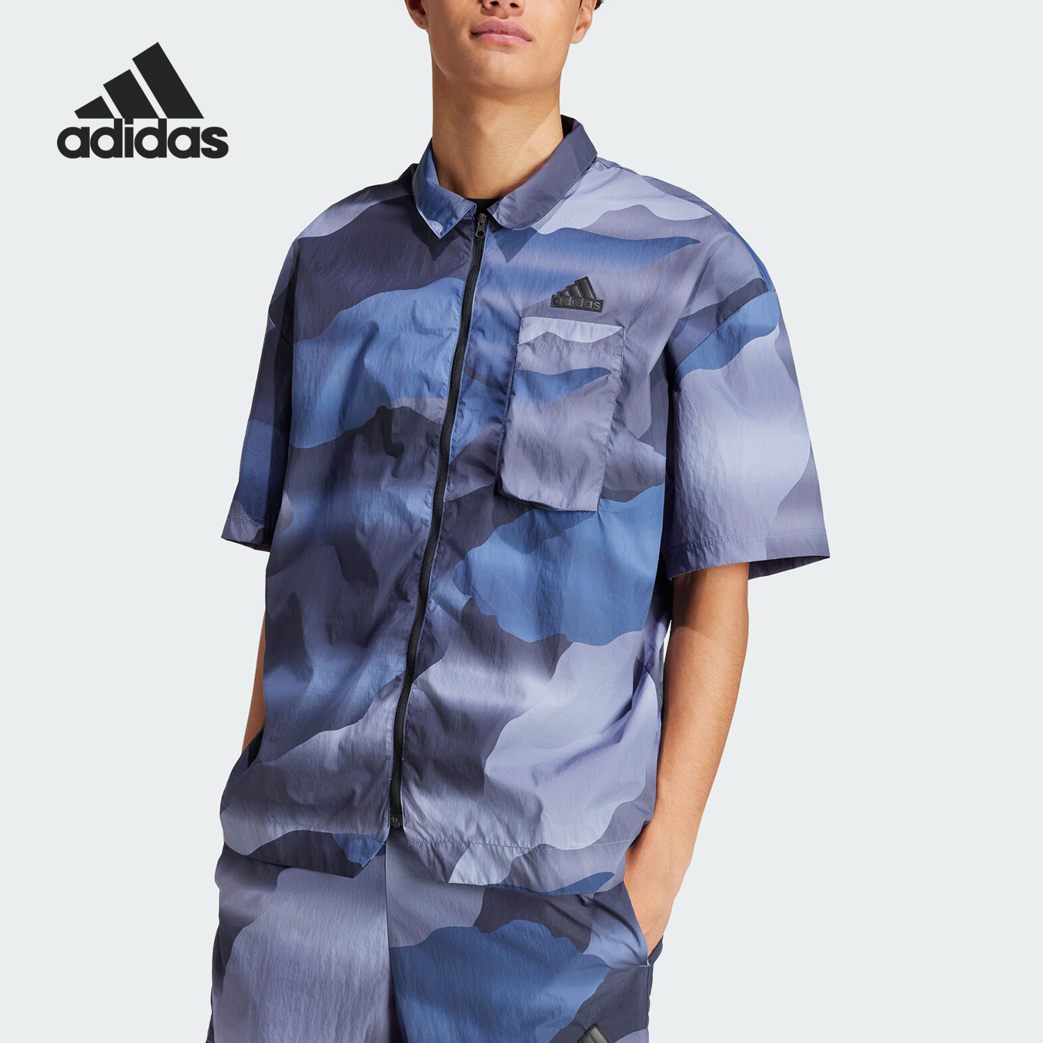 Adidas/阿迪达斯城野共生男士印花宽松短袖衬衫IR5184
