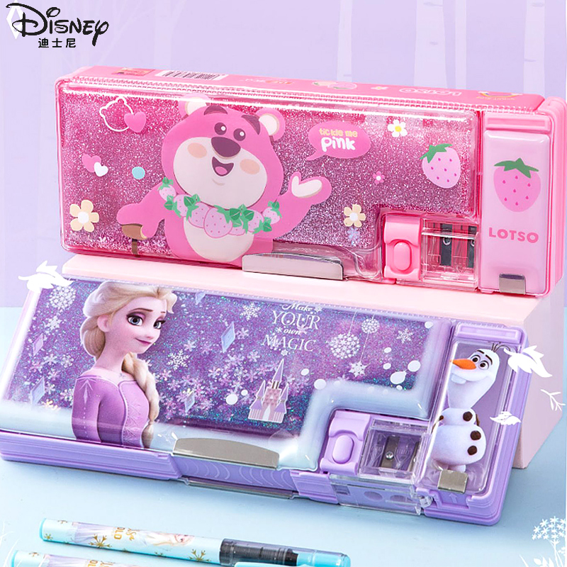 迪士尼冰雪奇缘文具盒公主多功能流沙铅笔盒小学生削笔刀盒女生