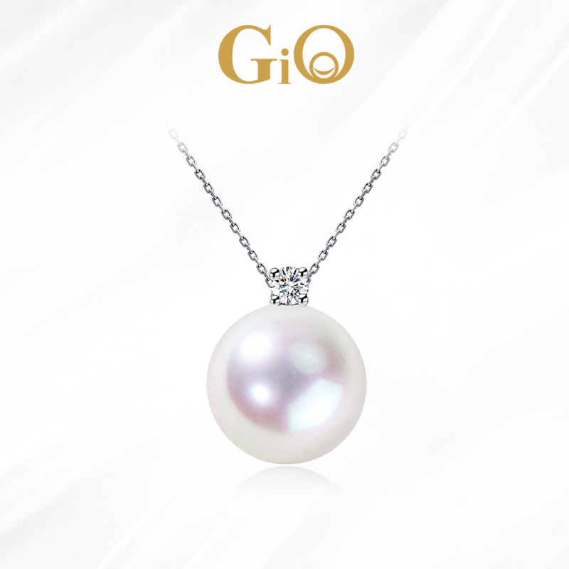 GiO珠宝 18K金极光淡水珍珠项链AK戴妃款钻石吊坠单颗小灯泡颈链