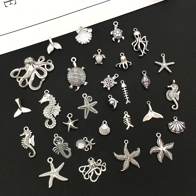 10个夏日海洋风贝壳海螺海星海马合金饰品配件耳饰手链手机链挂件