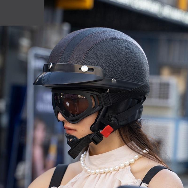 盔电瓶车安全机车男摩托车头盔女士半盔复古个性电动车哈雷瓢夏季