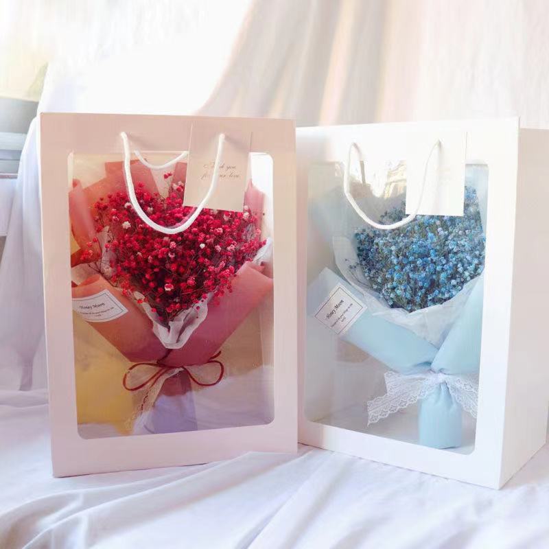长方形 正方形 透明开窗手提袋鲜花花束生日礼物包装橱窗袋礼品袋