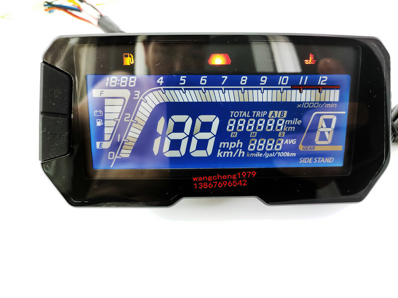 摩托车改装蓝色液晶仪表可调时速款2-4缸公英里油表转速可调款