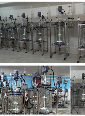 。双层玻璃反应釜/实验室蒸馏减压/聚四氟乙烯搅拌耐腐蚀玻璃反应