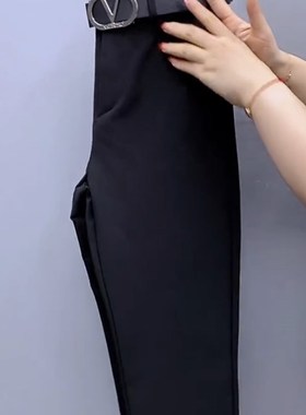 大尺码女装d2023年春秋季新款黑色哈伦裤弹力西装裤显瘦休闲九分