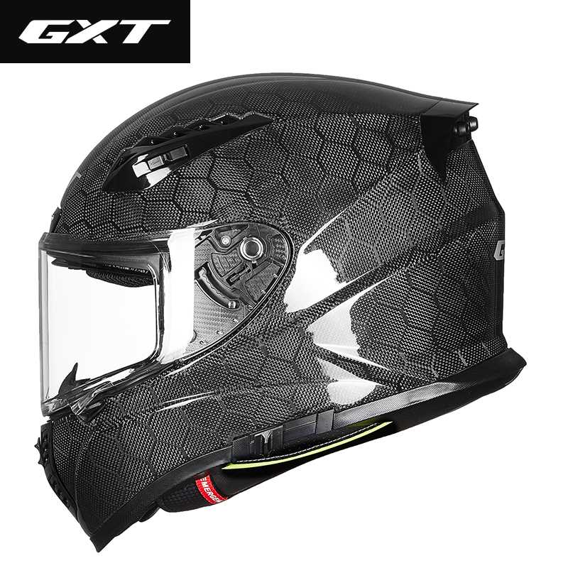新款GXT碳纤维摩托车全盔头盔双镜片冬季保暖蛇纹机车防雾男女大