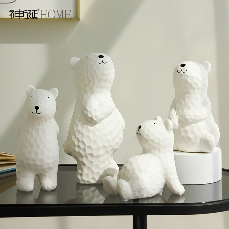 治愈系北欧现代简约陶瓷可爱熊摆件创意家居玄关客厅电视柜装饰品