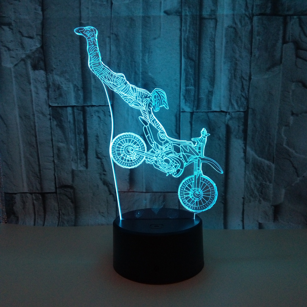 外贸新款特技摩托车3D灯 七彩触控遥控LED视觉灯 礼品3D小台灯