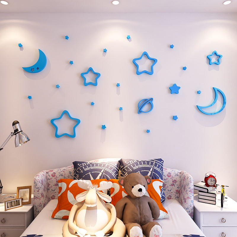 亚克力3d立体墙贴儿童房创意卡通星星月亮客厅背景墙天花板装饰贴