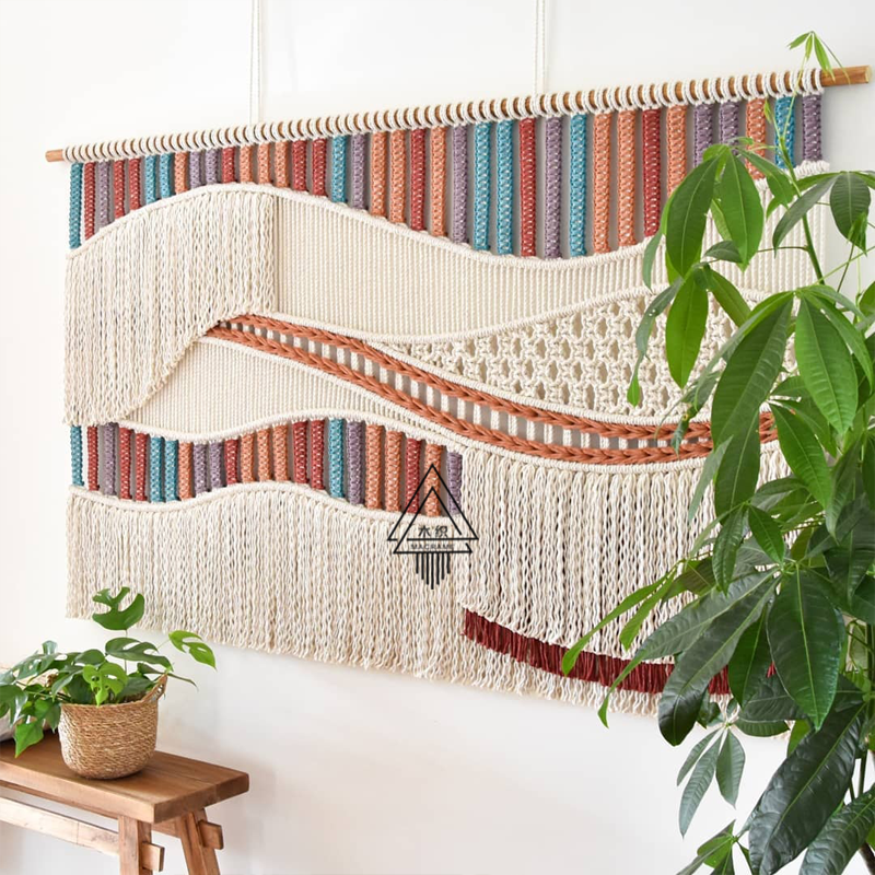 【古着】彩色绳编织波浪挂毯北欧横向客厅沙发背景墙面装饰大挂饰
