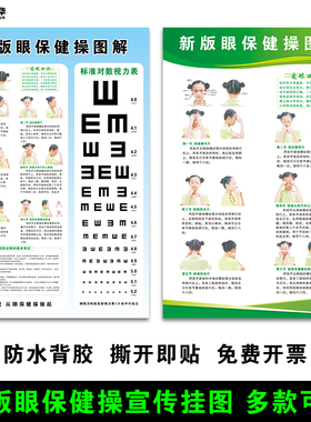 新版眼保健操图解挂图学校中小学生班级墙贴标准对数视力表包邮