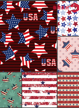 美国国旗矢量五角星几何抽象墙纸地毯印花图案设计素材
