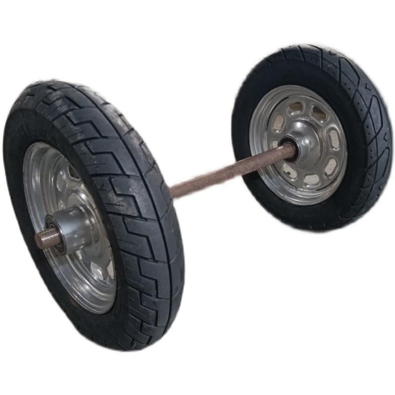 推车轮子轮胎带轴套装旧摩托车胎改工地手推车马车轮重型充气轮子