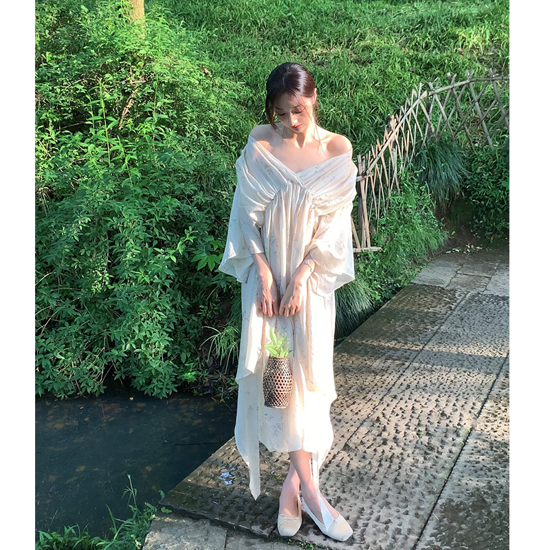 剁椒小姐 陌上清秋/新中式气质连衣裙女夏季高级感汉元素白色长裙