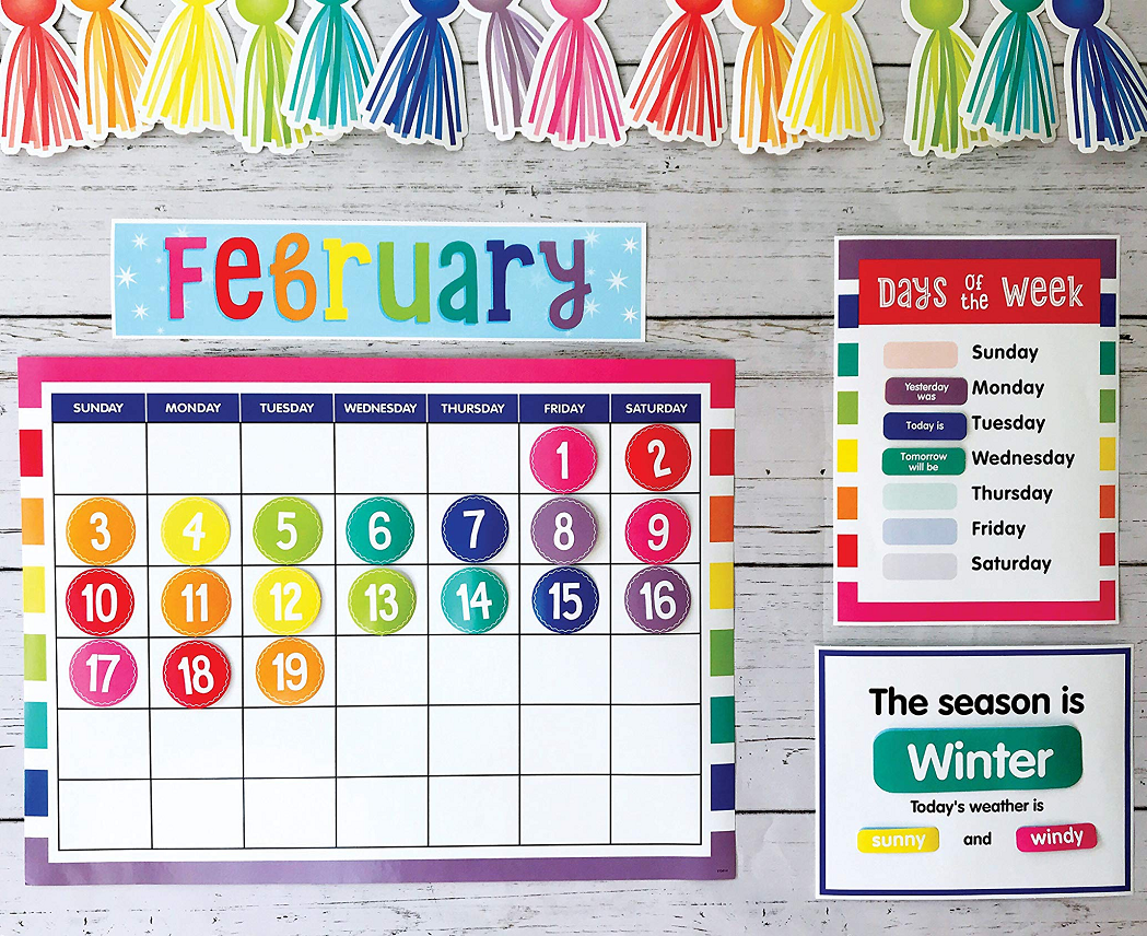 美国学校 英语月份日期天气calendar英文单词日历墙时间卡片教具