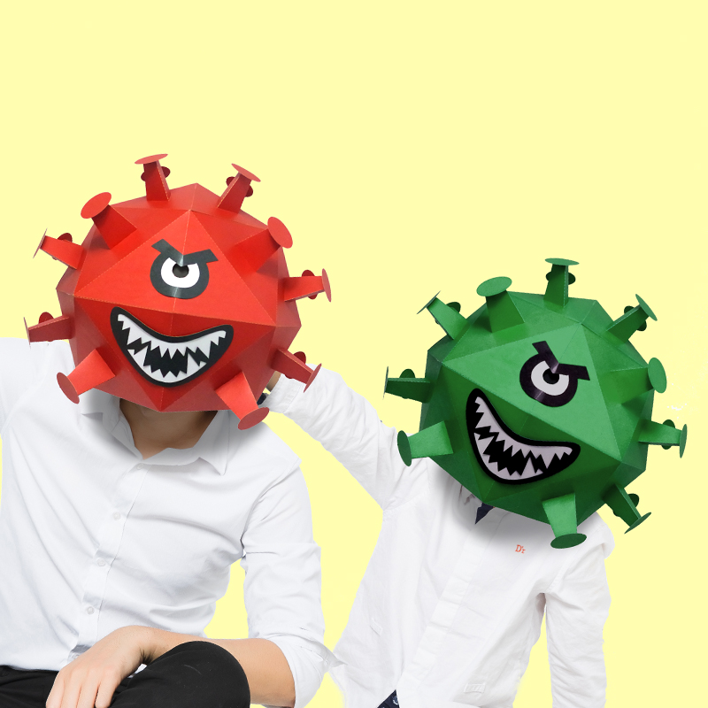冠状病毒搞怪头套全脸面具3D纸模恶搞沙雕恐怖瘟疫防疫表演出道具
