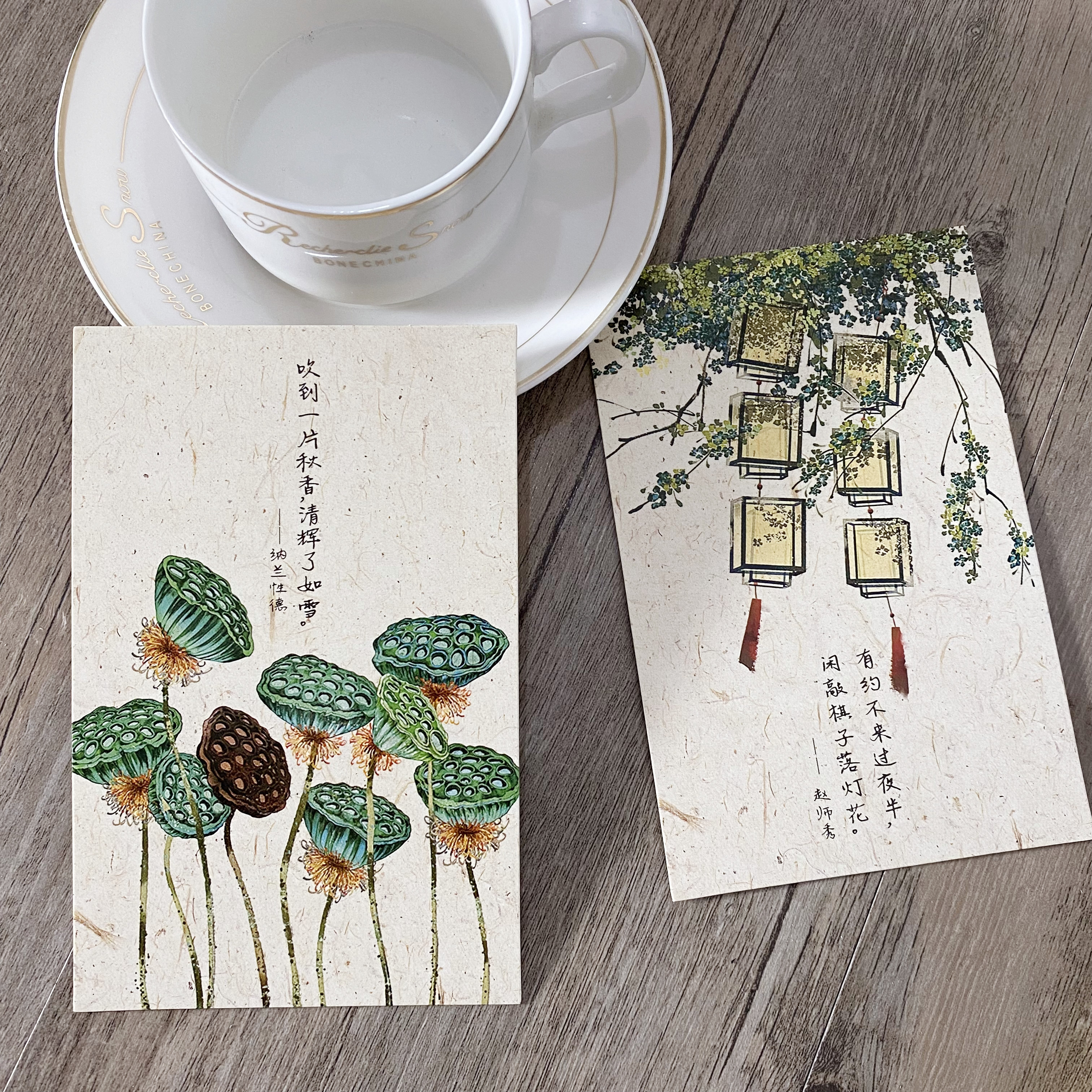 中国风诗词明信片插画装饰古朴诗韵 盒装学生文具纸质复古风卡片