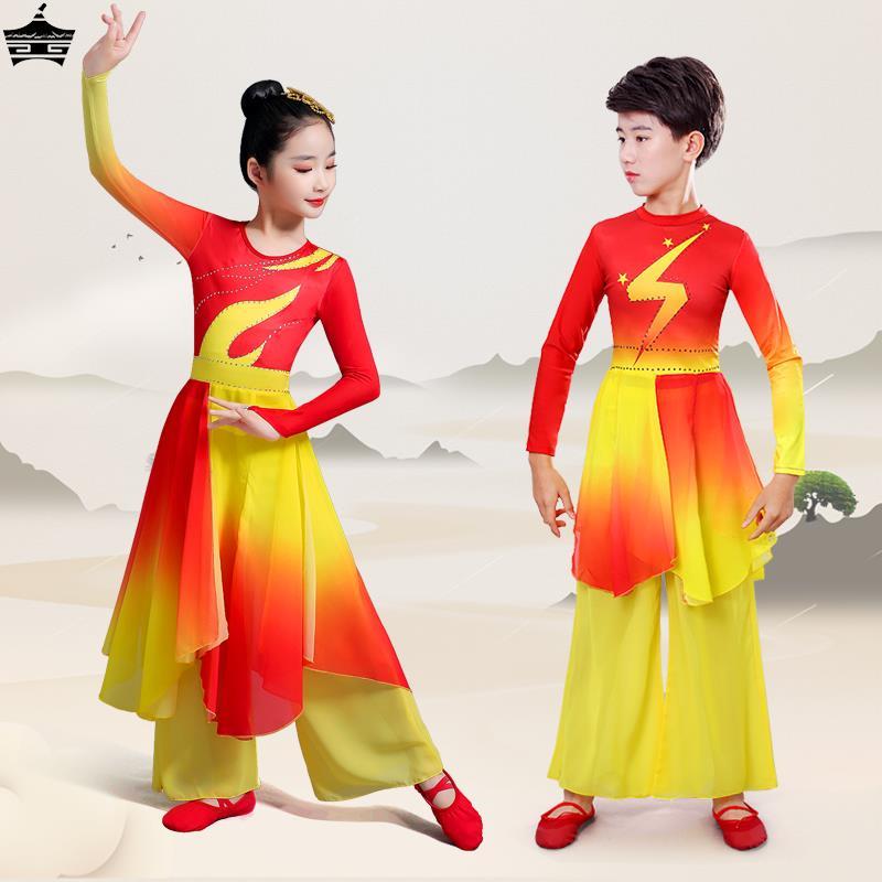 儿童打鼓服演出服红歌大合唱服表演服装中国风歌唱祖国男女童红色