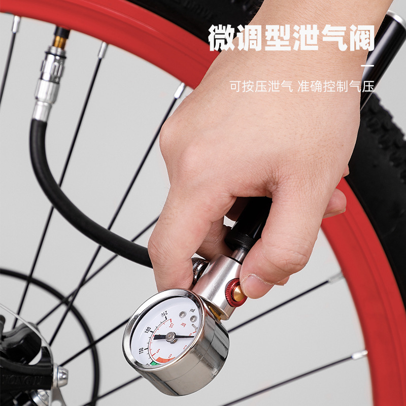 自行车打气筒便携式铝合金胎压球压带放气阀气筒打篮球带气压表