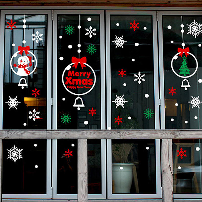 2020圣诞节新年店铺商场玻璃橱窗贴雪花雪人圣诞老人墙贴纸D1042