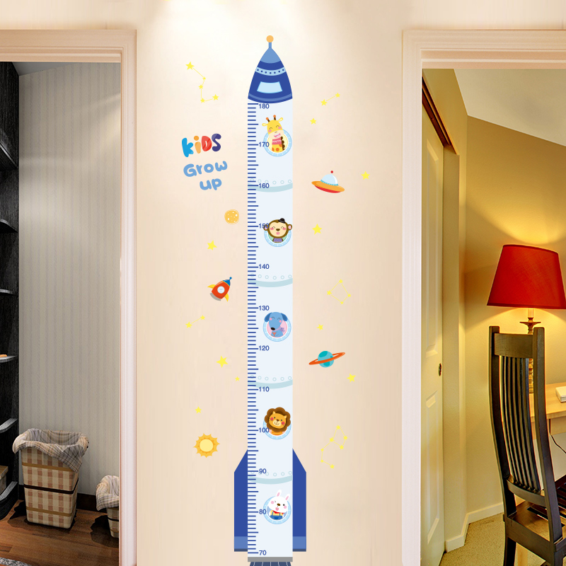 儿童身高尺贴纸测量可移除宝宝3D立体卡通身高表墙贴家用墙贴画