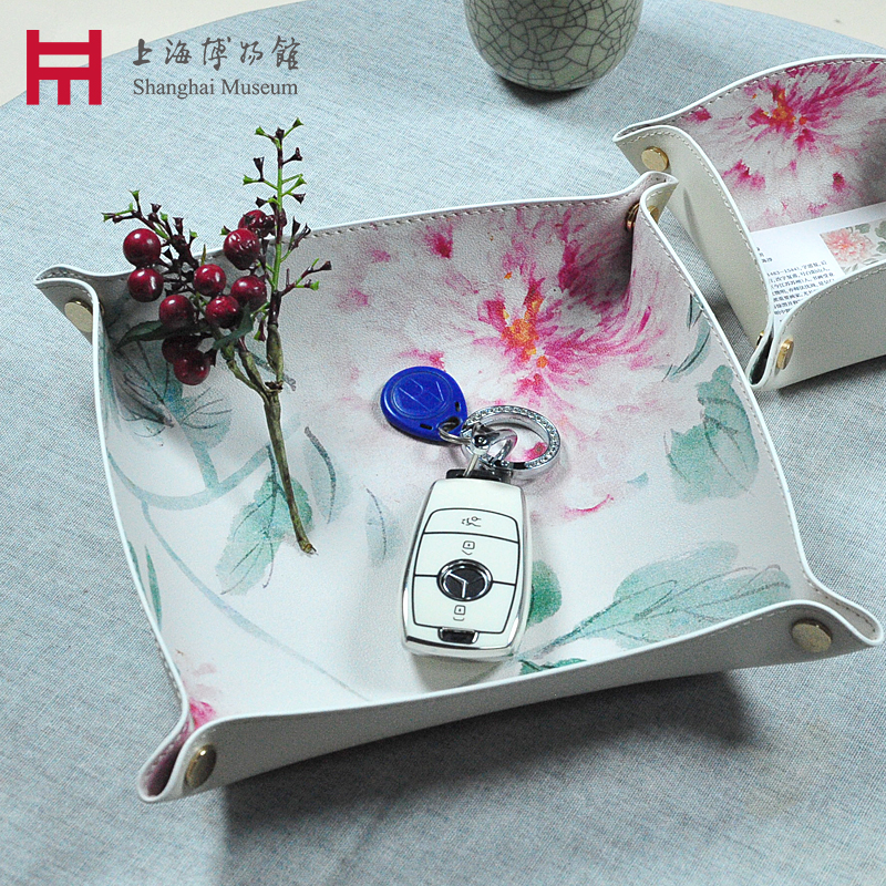 上海博物馆中欧桌面茶几钥匙收纳盒纸巾盒玄关入户托盘客厅摆件