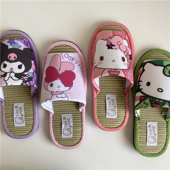满2双包邮 出口日本单 2022夏季新款可爱卡通女士草席居家凉拖鞋
