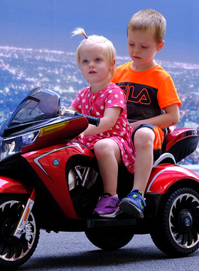 儿童电动摩托车三轮车小孩可坐人男孩女孩双人大号充电玩具电瓶车