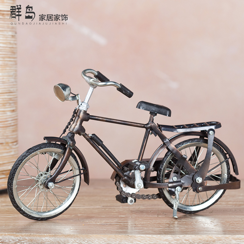 日本进口包邮铁艺自行车模型仿真微缩复古老式28单车摆件电视柜精