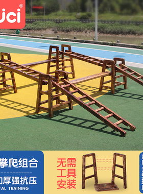 幼儿园安吉游戏碳化木质攀爬架儿童感统训练器材家用实木组合爬梯