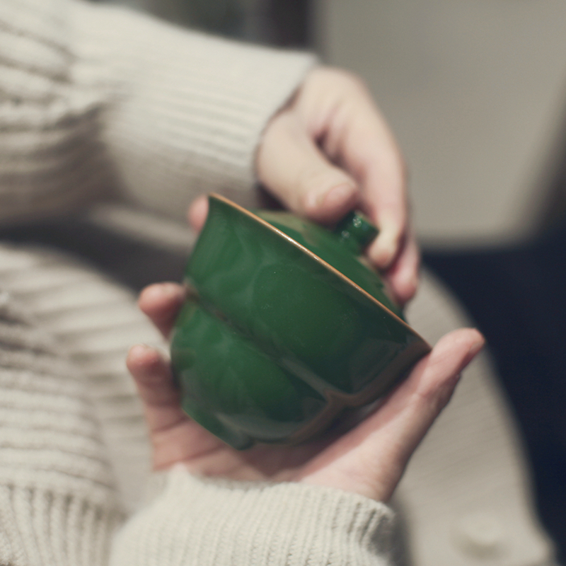 |勿念|《鹦鹉绿》纳福系列茶具 葫芦盖碗 主人杯 手绘梅花