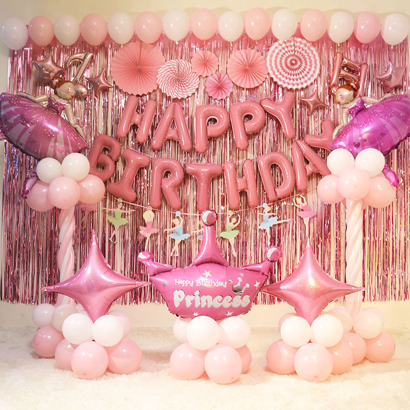 小公主女孩子过生日装饰儿童宝宝场景布置背景墙周岁气球派对家庭