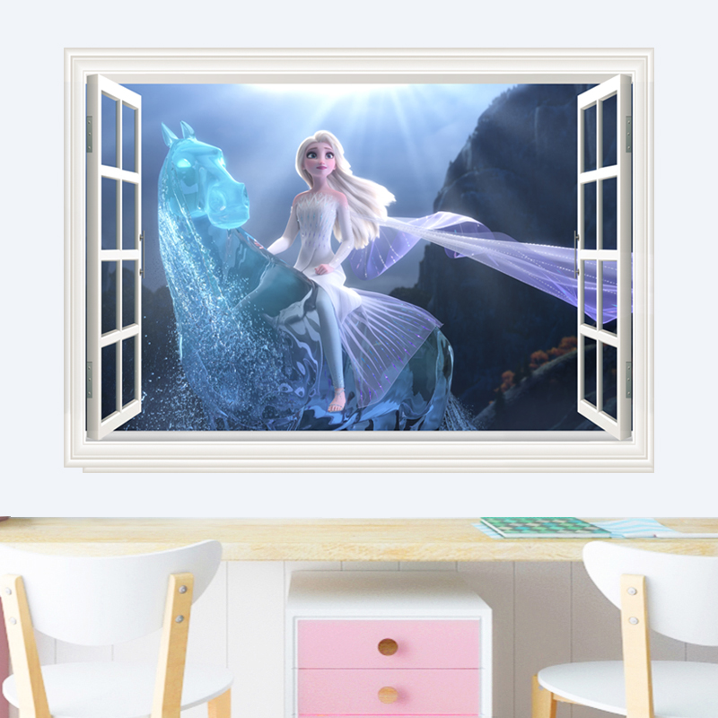 新款冰雪奇缘2海报自粘墙贴艾莎公主骑马儿童房装饰女孩卧室墙画