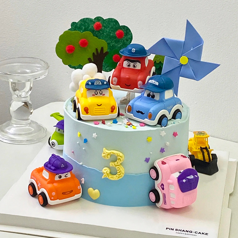 新款回力小汽车蛋糕装饰摆件卡通汽车总动员小火车儿童生日摆件