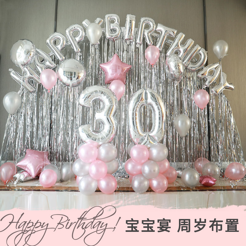 大人生日气球雨丝拱门宝宝简单布置装饰18岁成人主题派对