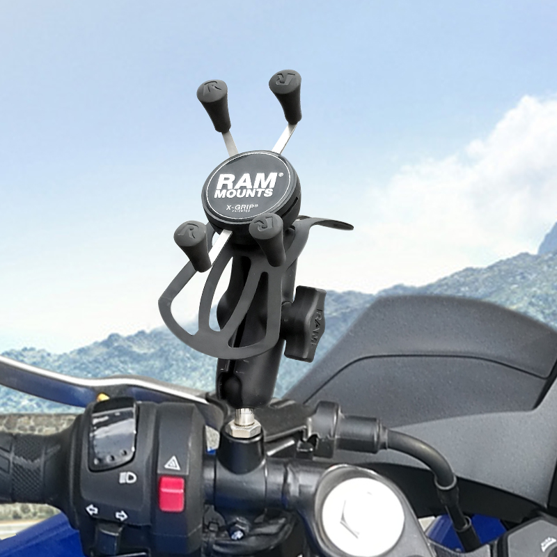 美国RAM摩托车手机机支架川崎400铃木GSX250后视镜预留孔固定防震