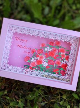 日本康乃馨相框立体贺卡母亲节感恩心意祝福摆件礼物送妈妈留言卡