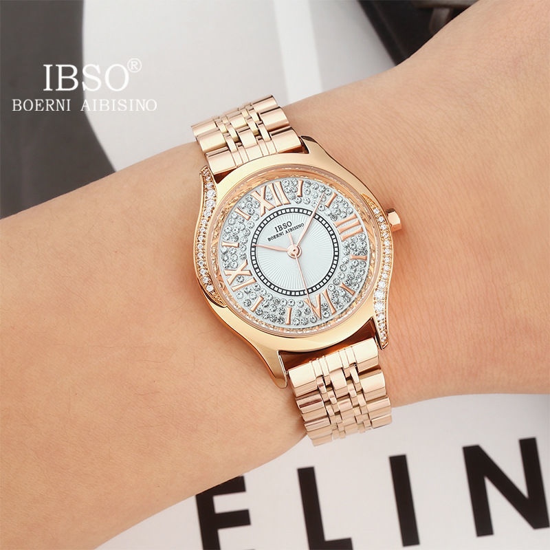 IBSO/爱彼思诺轻奢高级爆款时尚石英女士手表钢带皮带手表满天星