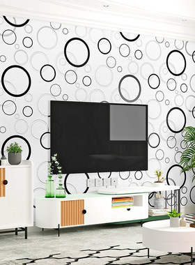 ins风格北欧圆圈黑白色几何图形图案壁纸现代简约墙纸服装店背景