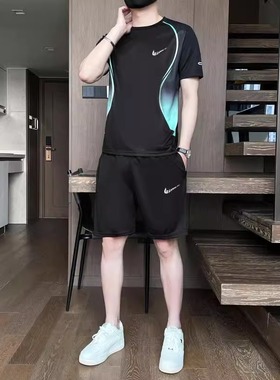 耐克顿套装男夏季健身跑步训练运动服2024新款冰丝速干弹力两件套