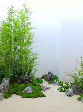 禅意中式竹子苔藓景点植物软装楼梯转角装饰餐饮入口绿植高品质感